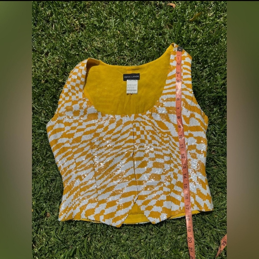 Rena Lange Yellow and White Geometric Blouse - Picture 8 of 8